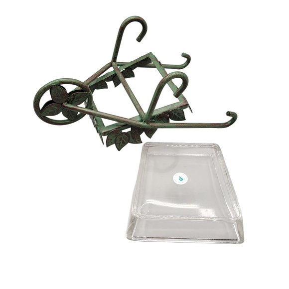 PartyLite Garden Cart Pillar Candle Holder P7482 Two Pieces Glass Tray - Picture 7 of 9